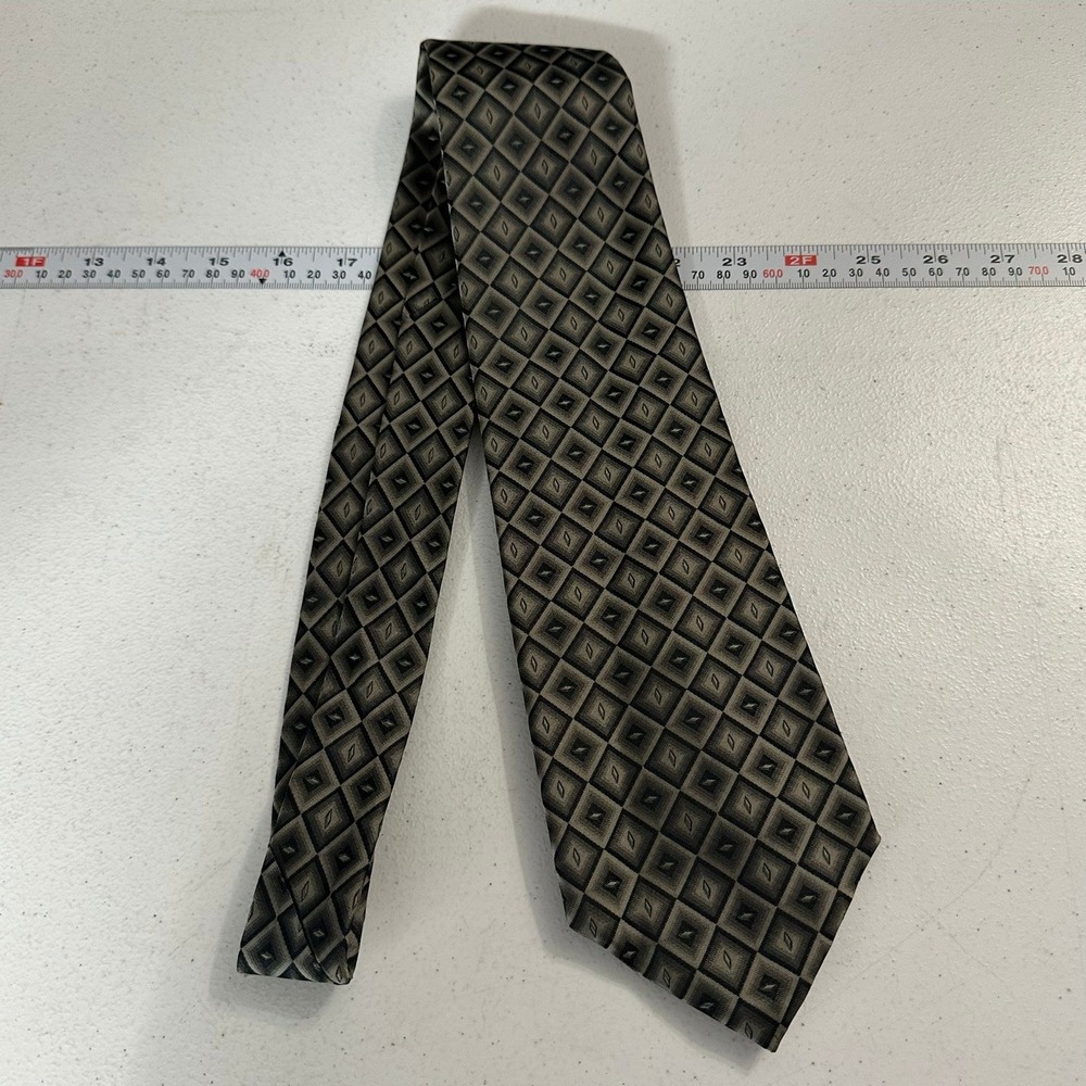 Burma Bibas Mens Silk Tie Necktie Grey Black Geometric Diamond Pattern USA Made